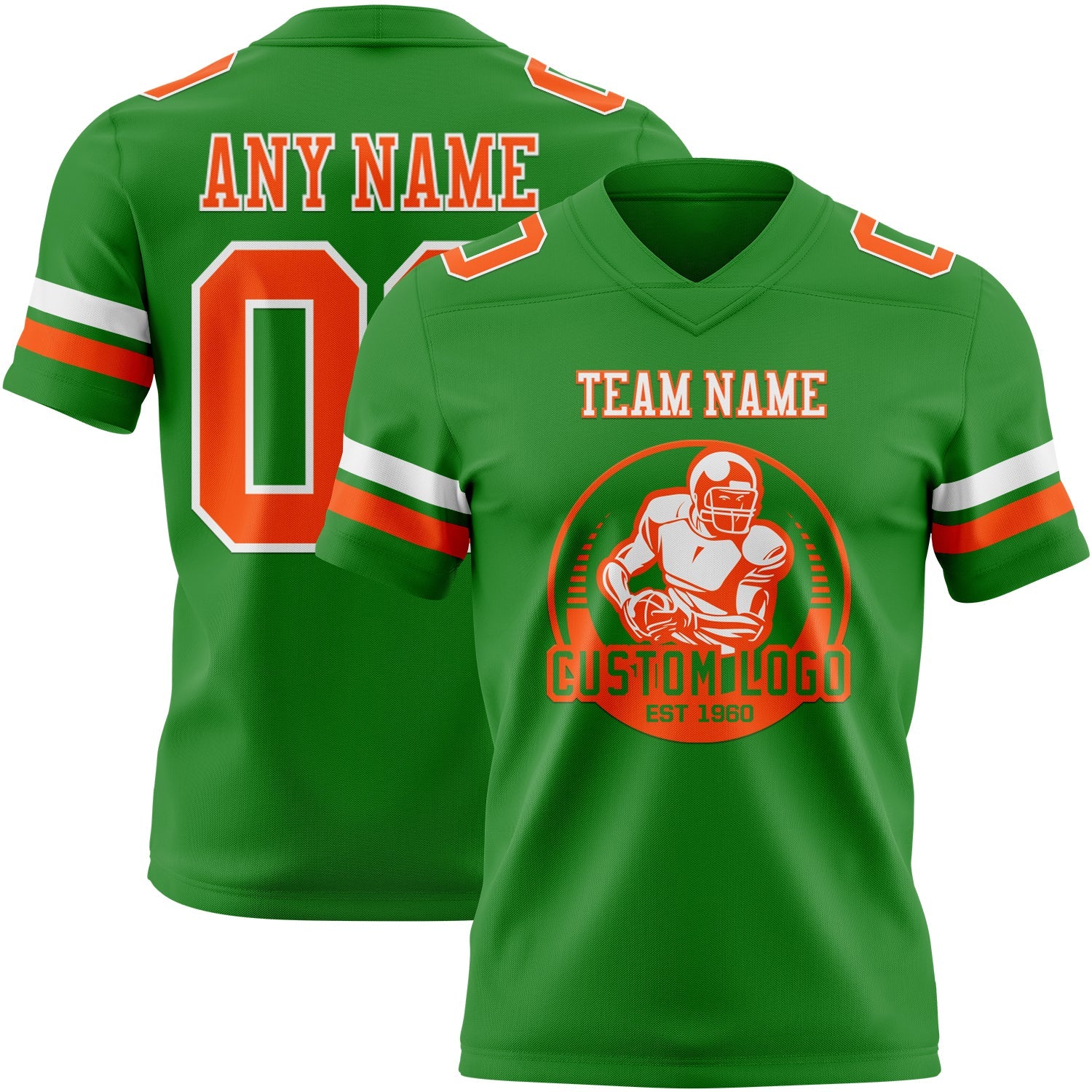 Custom Grass Green Orange-White Authentic Football Jersey