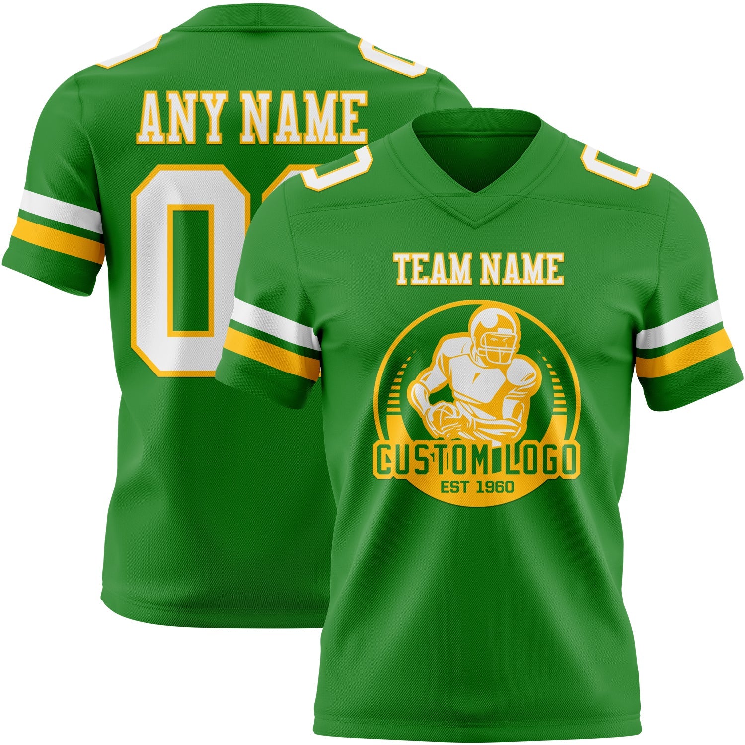 Custom Grass Green White-Gold Authentic Football Jersey