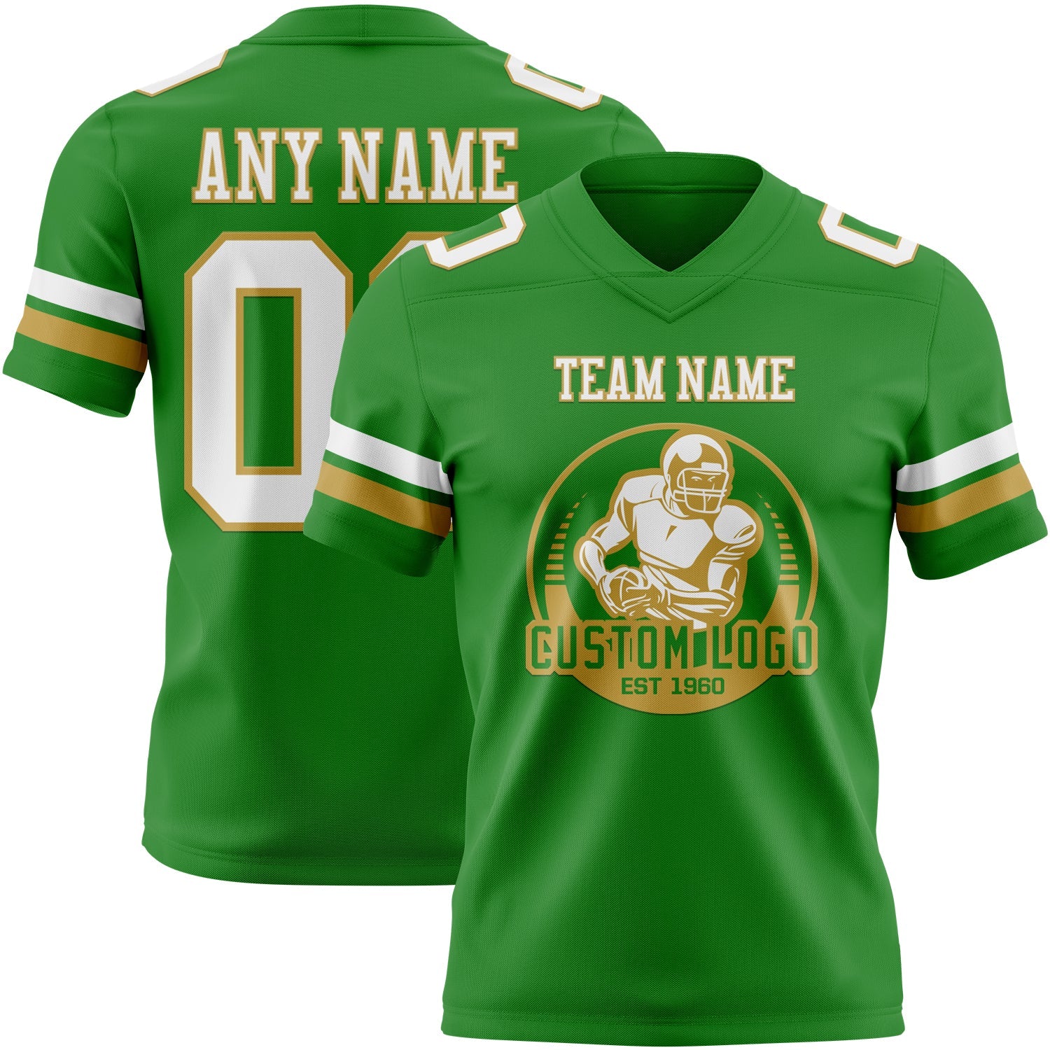 Custom Grass Green White-Old Gold Authentic Football Jersey