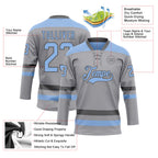 Custom Gray Light Blue-Steel Gray Hockey Lace Neck Jersey