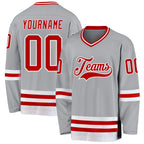 Custom Gray Red-White Hockey Jersey
