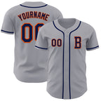 Custom Gray Navy-Orange Authentic Baseball Jersey