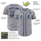 Custom Gray Navy-Light Blue Authentic Baseball Jersey