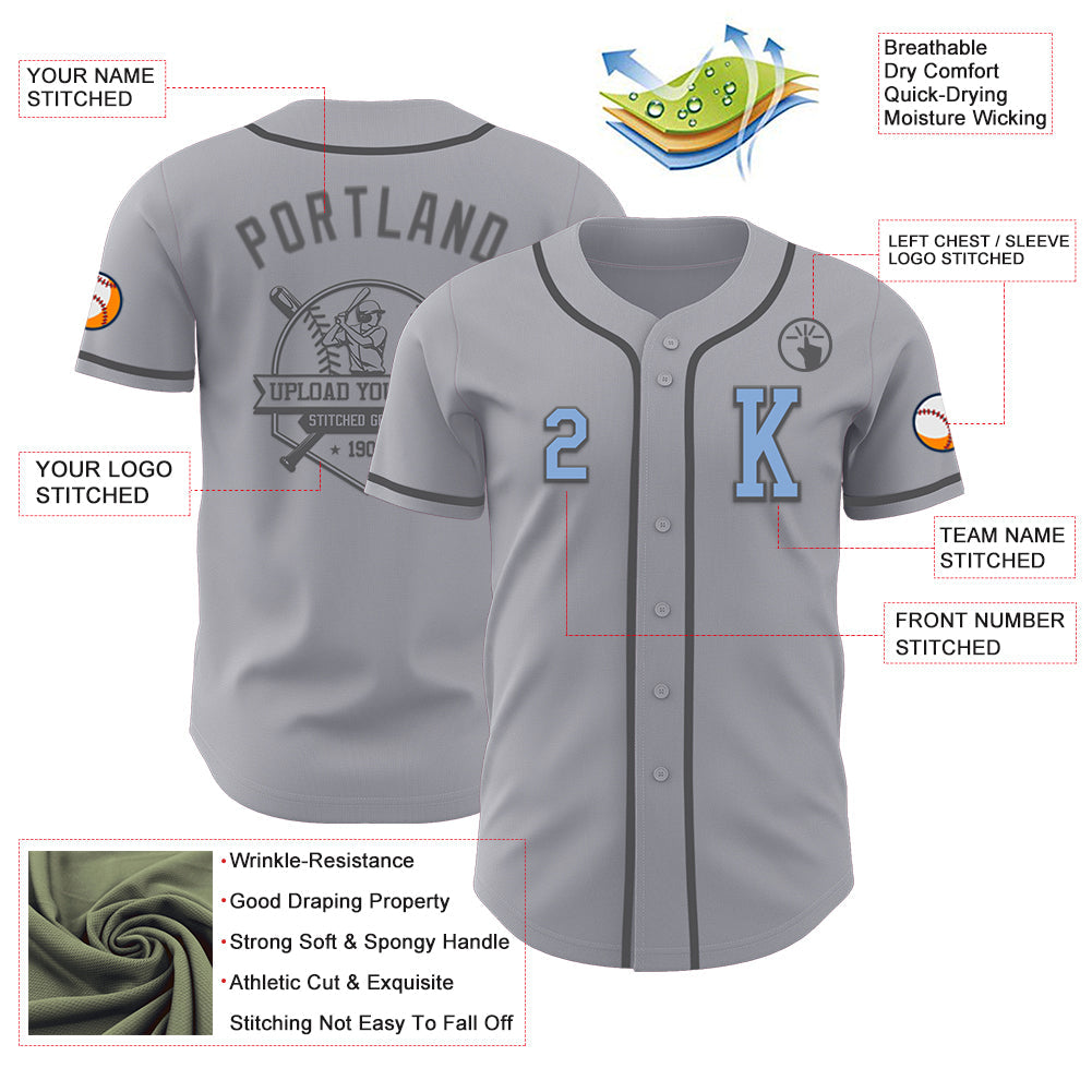 Custom Gray Light Blue-Steel Gray Authentic Baseball Jersey