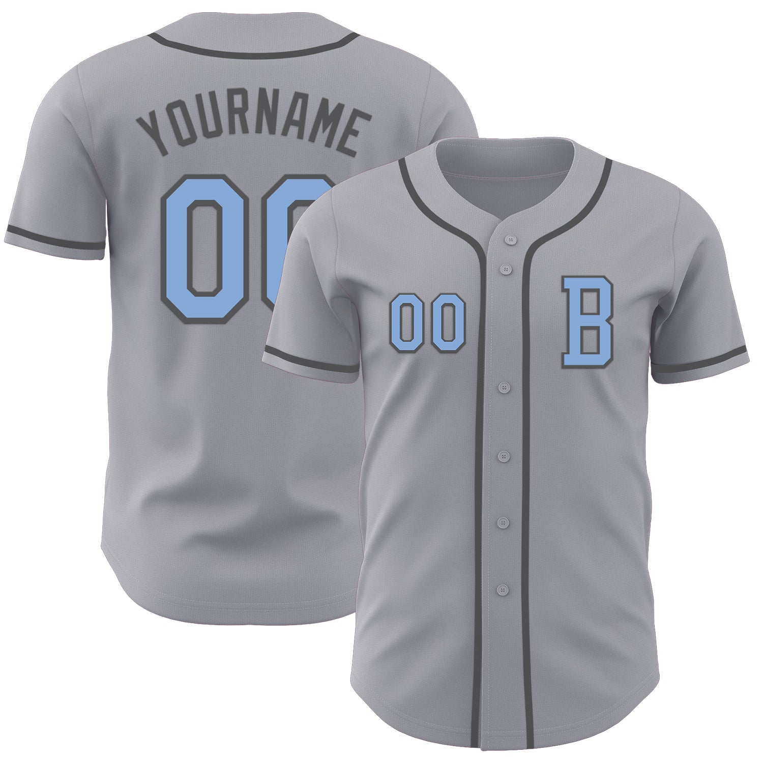 Custom Gray Light Blue-Steel Gray Authentic Baseball Jersey