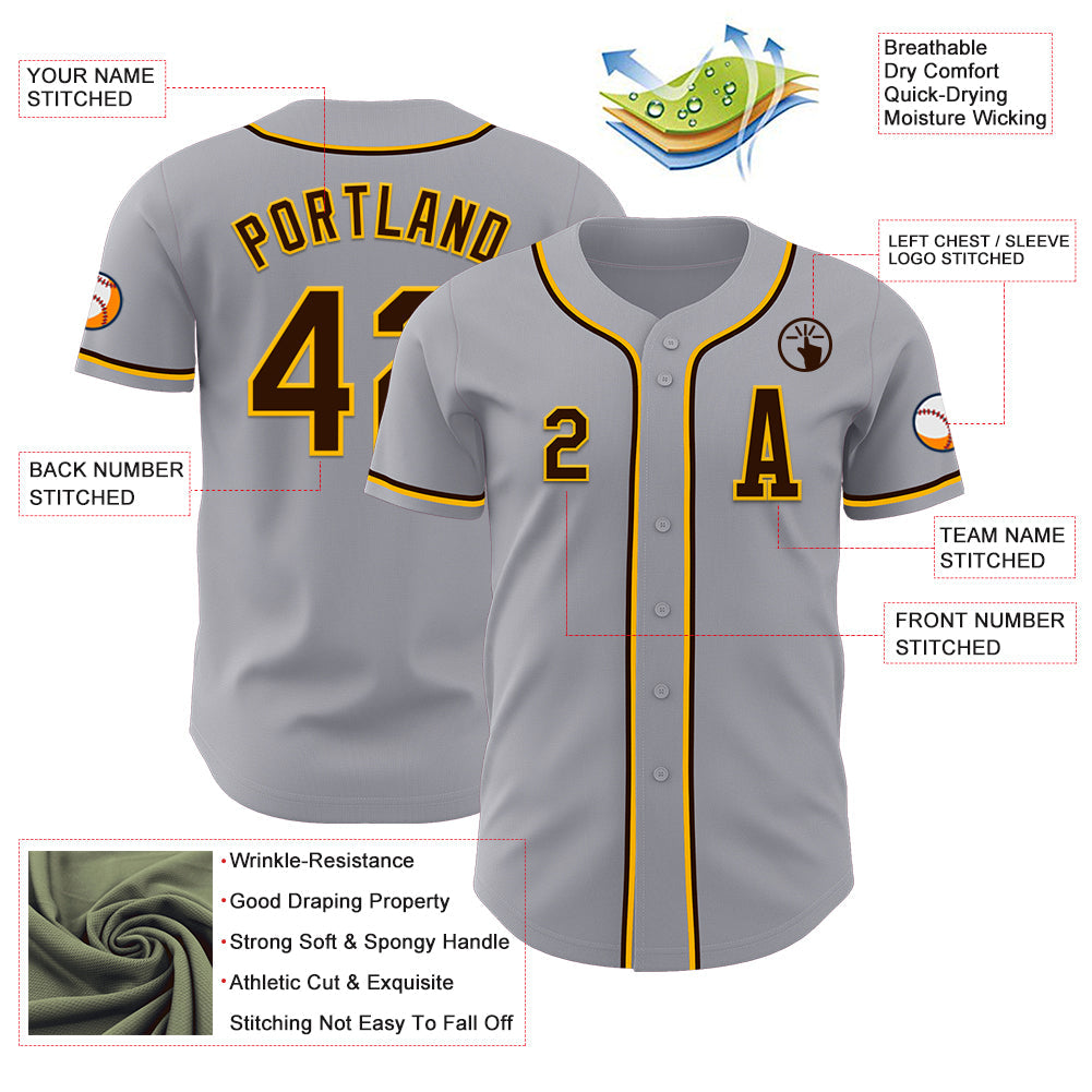 Custom Gray Brown-Gold Authentic Baseball Jersey