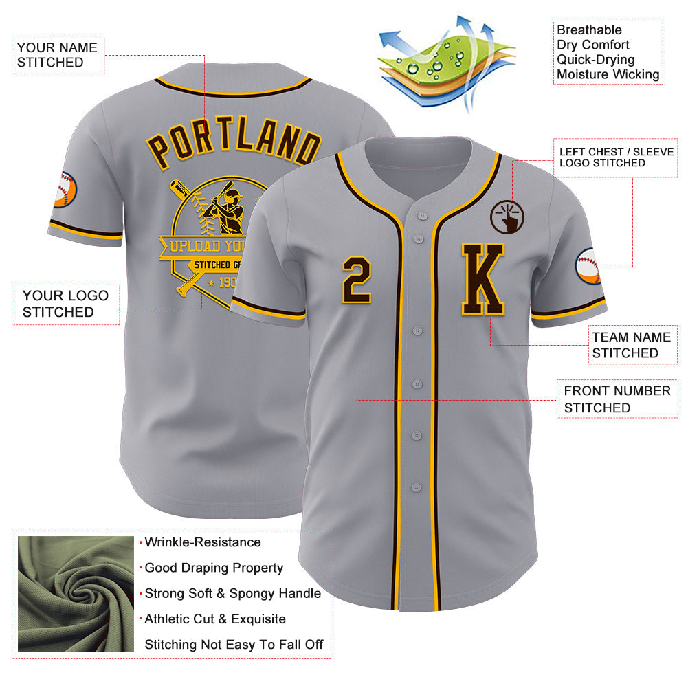 Custom Gray Brown-Gold Authentic Baseball Jersey