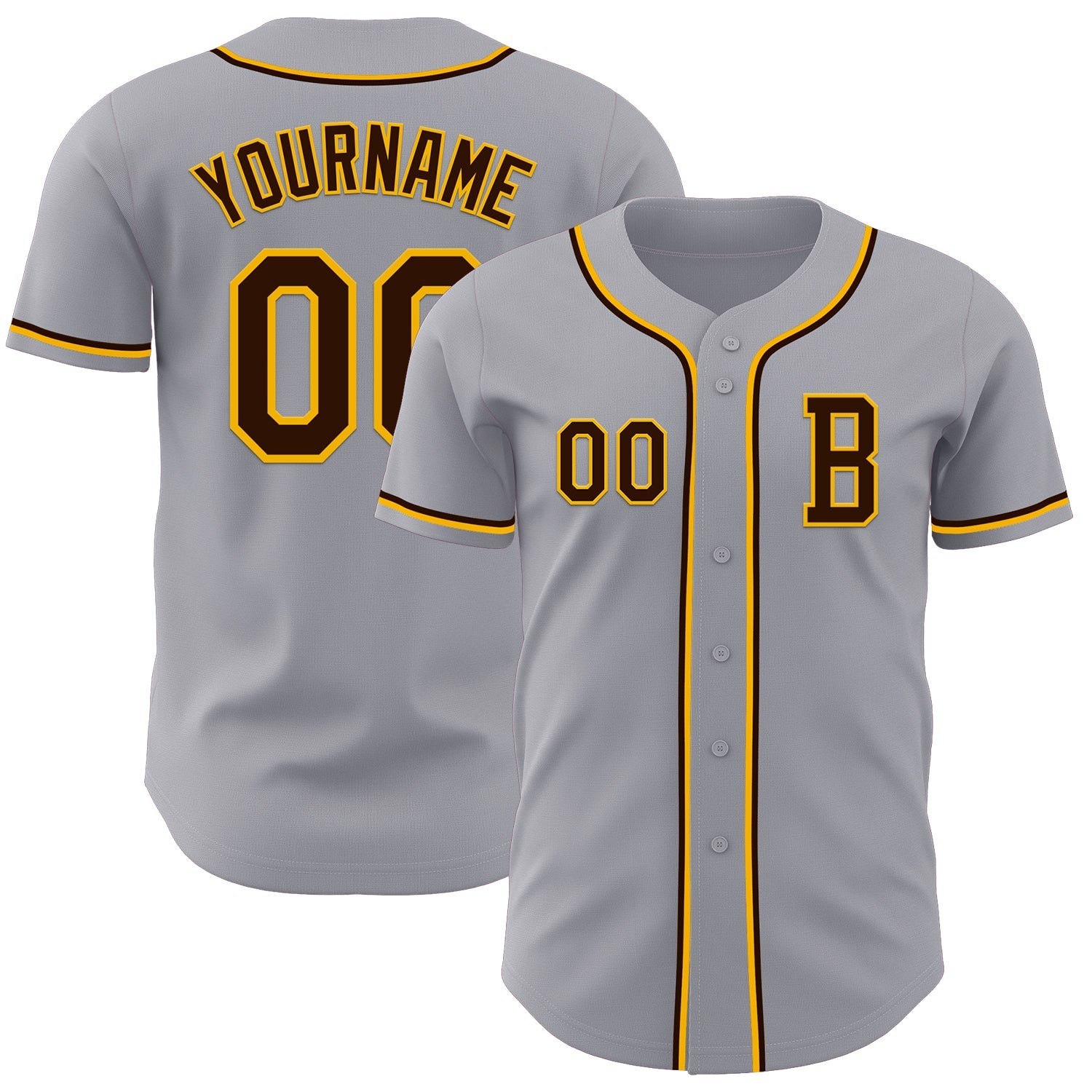 Custom Gray Brown-Gold Authentic Baseball Jersey