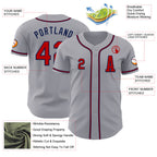 Custom Gray Red-Navy Authentic Baseball Jersey