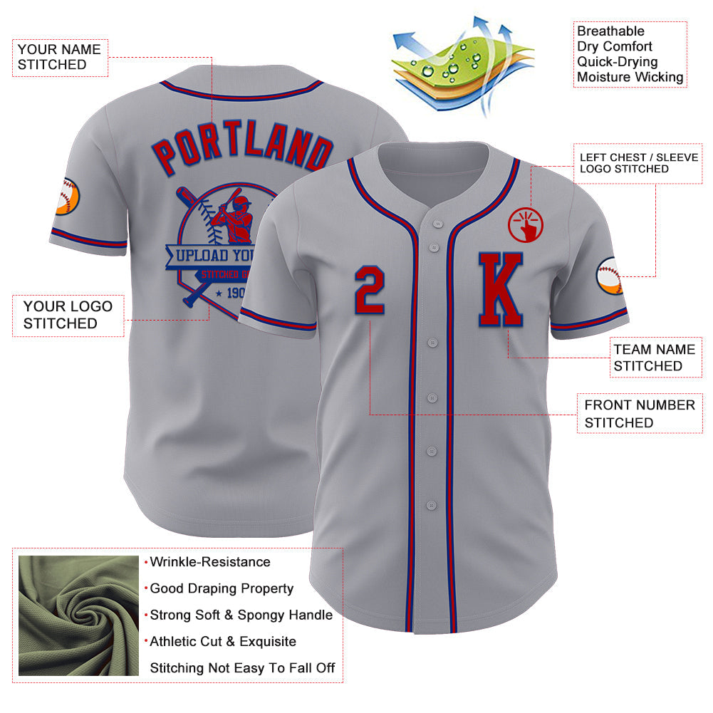 Custom Gray Red-Royal Authentic Baseball Jersey