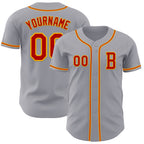 Custom Gray Red-Gold Authentic Baseball Jersey