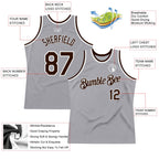 Custom Gray Brown-White Authentic Throwback Basketball Jersey