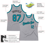 Custom Gray Teal-Black Authentic Throwback Basketball Jersey