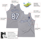 Custom Gray White-Navy Authentic Throwback Basketball Jersey
