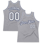 Custom Gray White-Navy Authentic Throwback Basketball Jersey