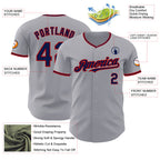 Custom Gray Navy-Red Authentic Baseball Jersey