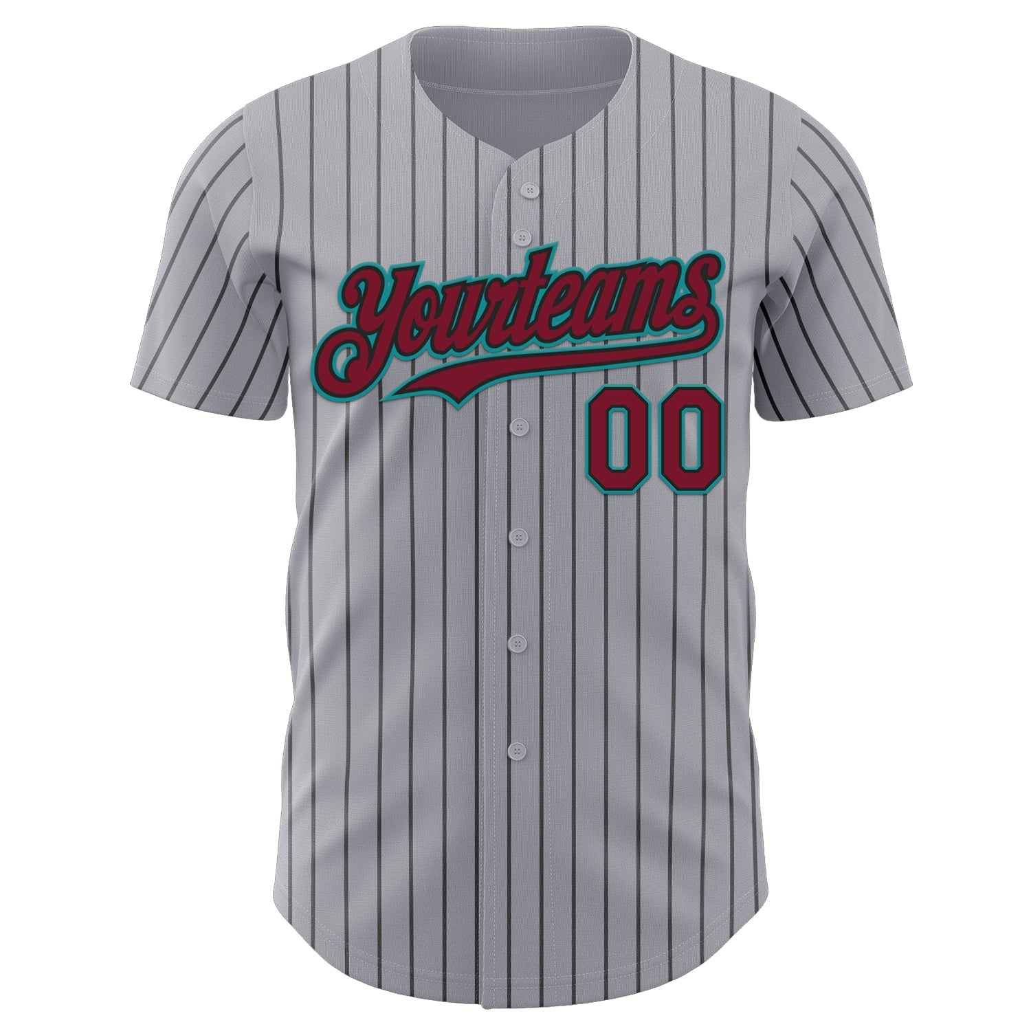 Custom Gray Black Pinstripe Crimson-Teal Authentic Baseball Jersey