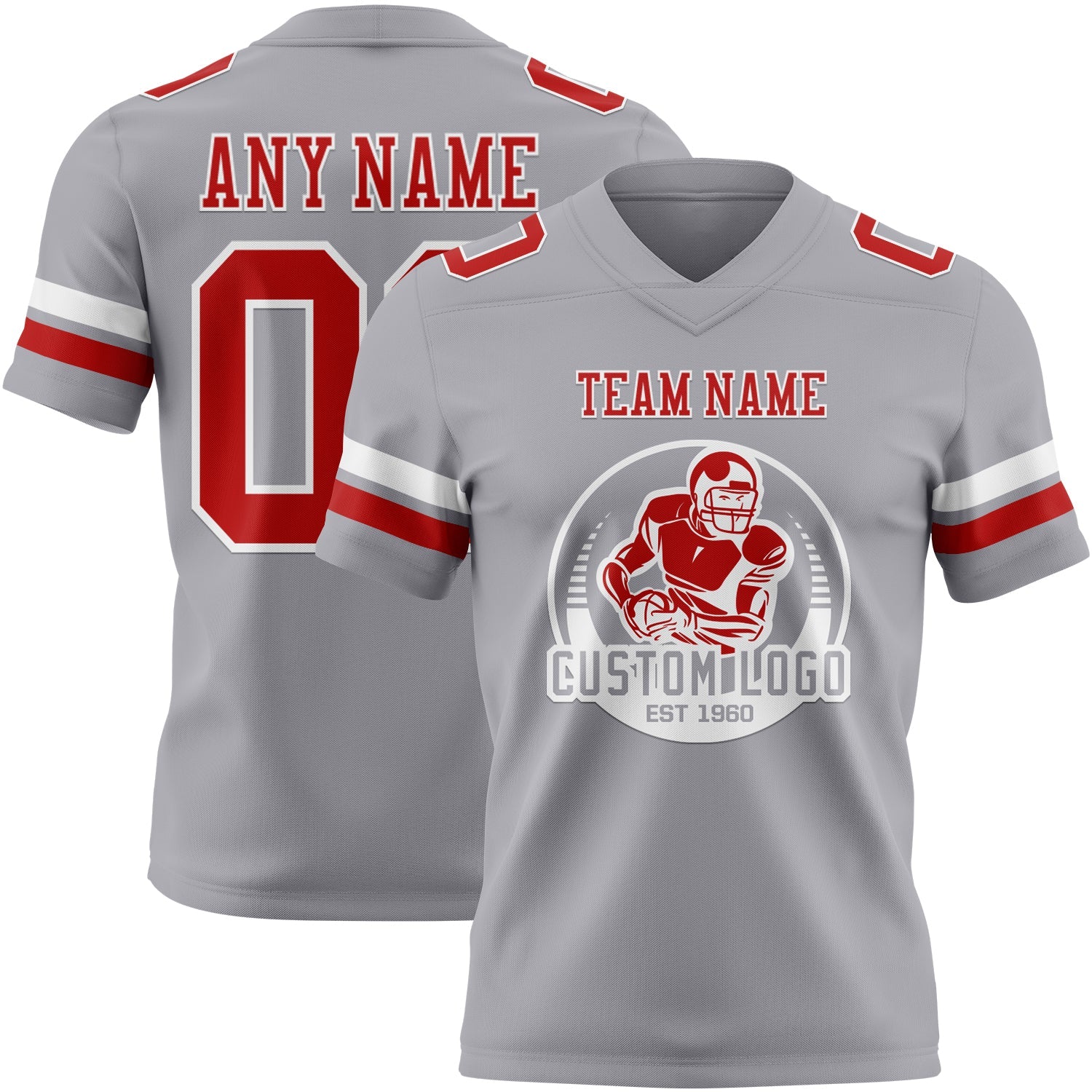 Custom Gray Red-White Authentic Football Jersey