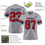Custom Gray Red-Navy Authentic Football Jersey