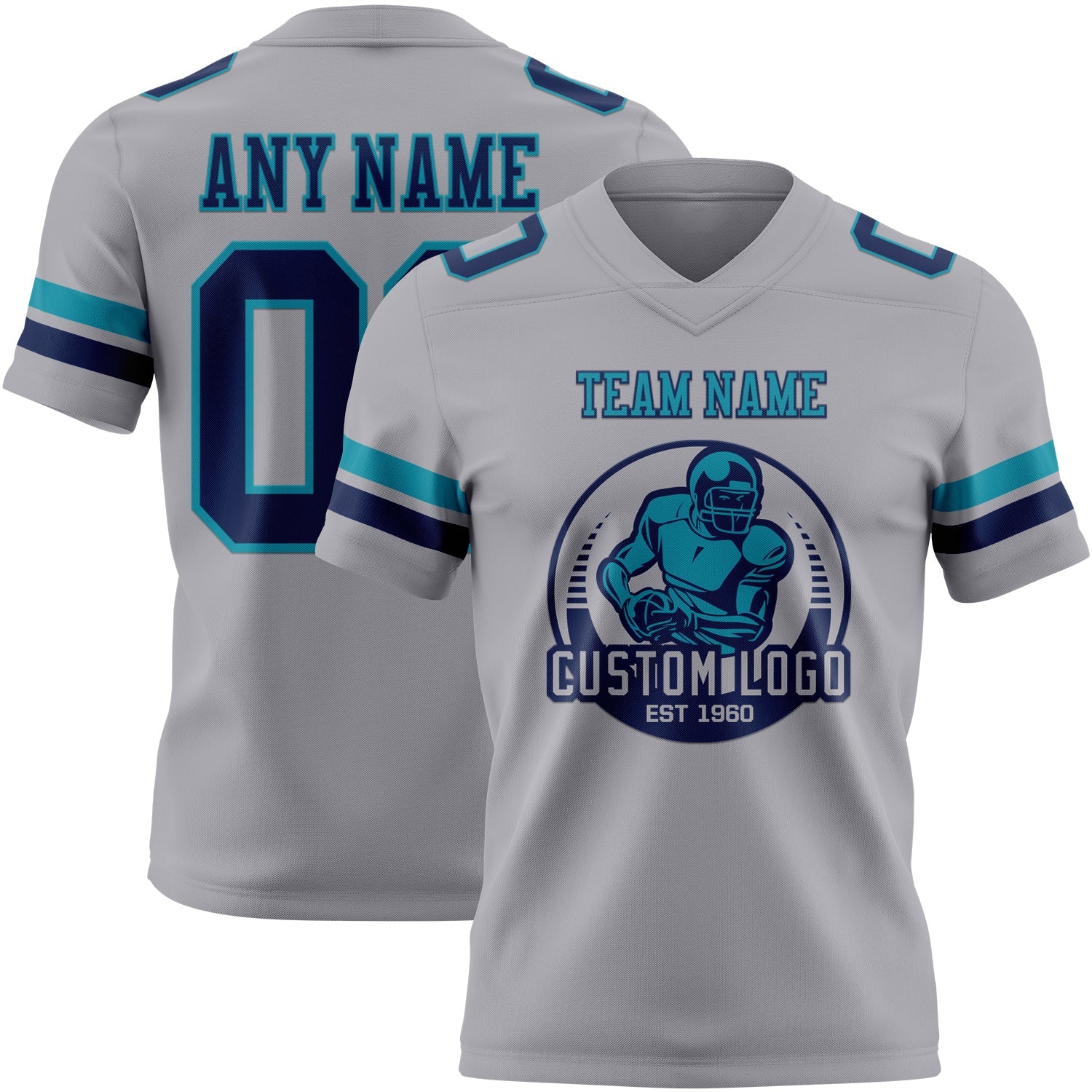 Custom Gray Navy-Teal Authentic Football Jersey