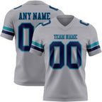 Custom Gray Navy-Teal Authentic Football Jersey