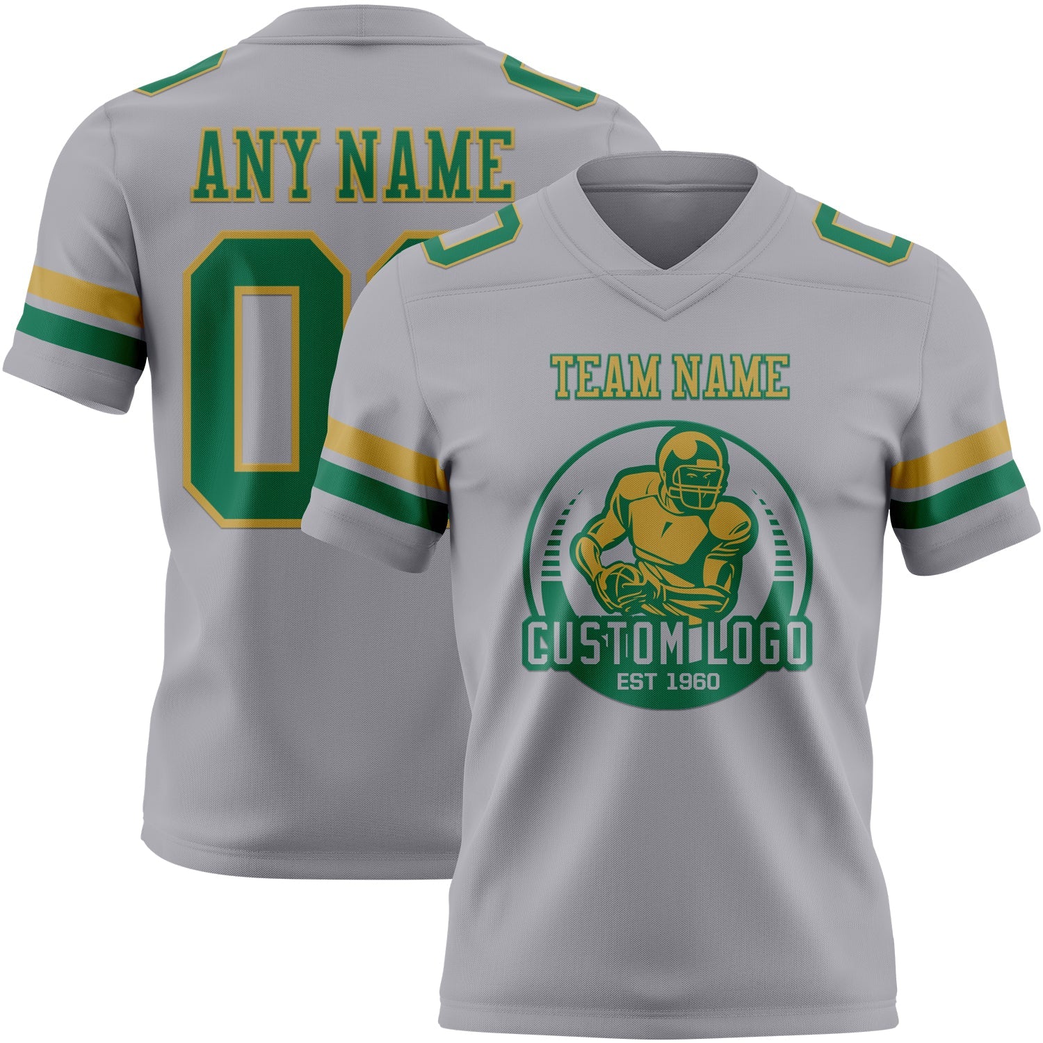 Custom Gray Kelly Green-Old Gold Authentic Football Jersey