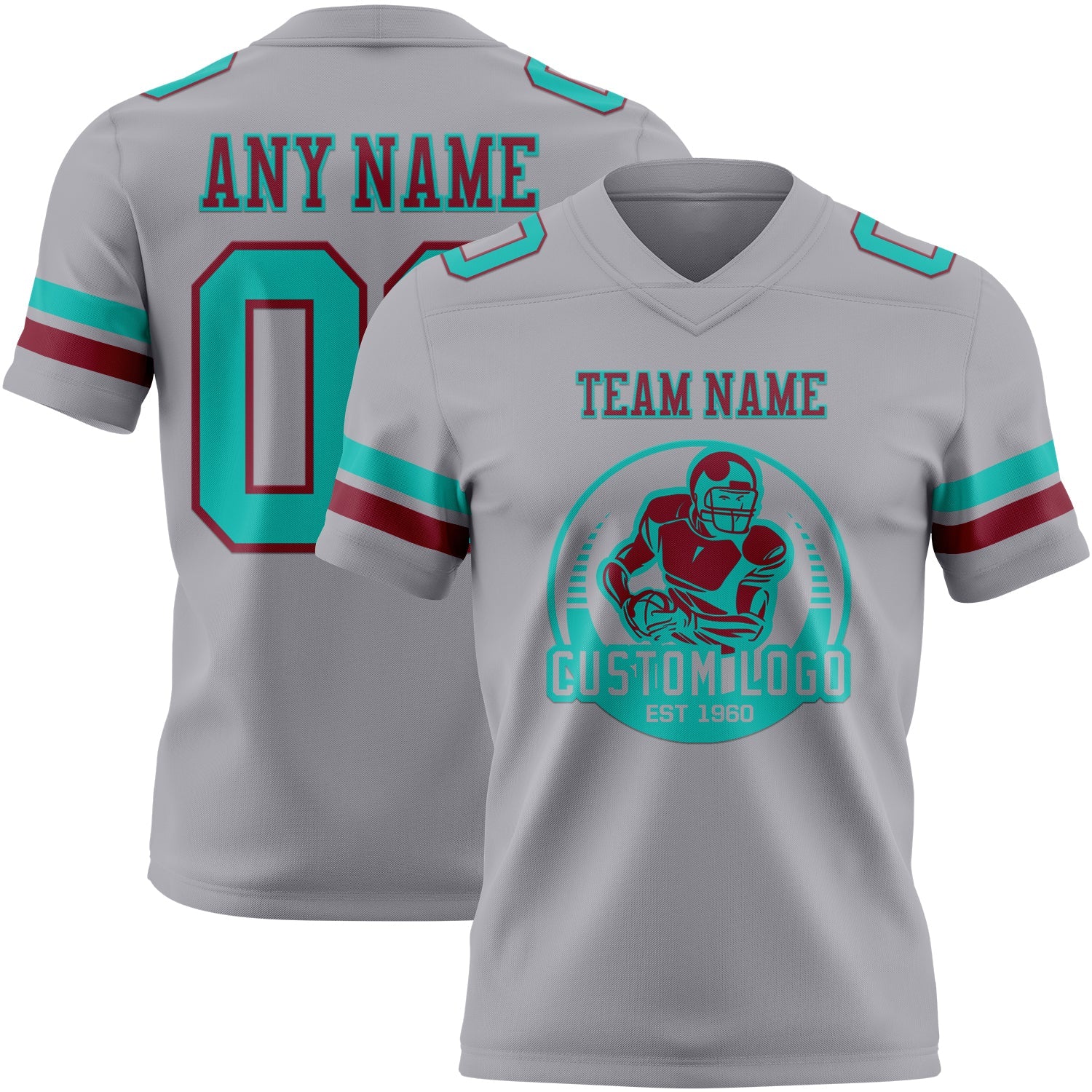 Custom Gray Aqua-Crimson Authentic Football Jersey