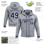 Custom Stitched Gray Navy-White Baseball Pullover Sweatshirt Hoodie