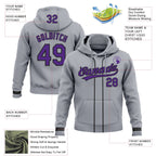 Custom Stitched Gray Purple-Black Baseball Pullover Sweatshirt Hoodie