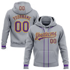 Custom Stitched Gray Purple-Gold Baseball Pullover Sweatshirt Hoodie