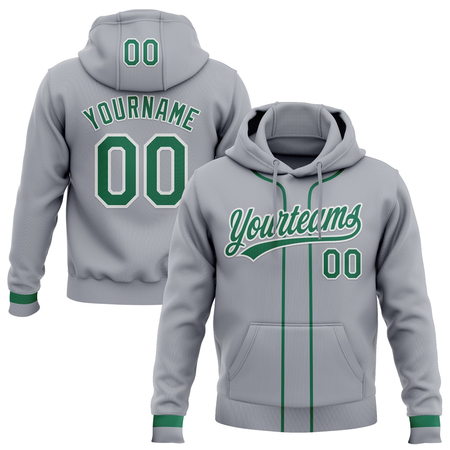 Custom Stitched Gray Kelly Green-White Baseball Pullover Sweatshirt Hoodie