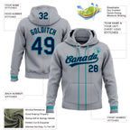 Custom Stitched Gray Navy-Teal Baseball Pullover Sweatshirt Hoodie