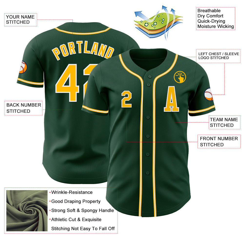 Custom Green Gold-White Authentic Baseball Jersey