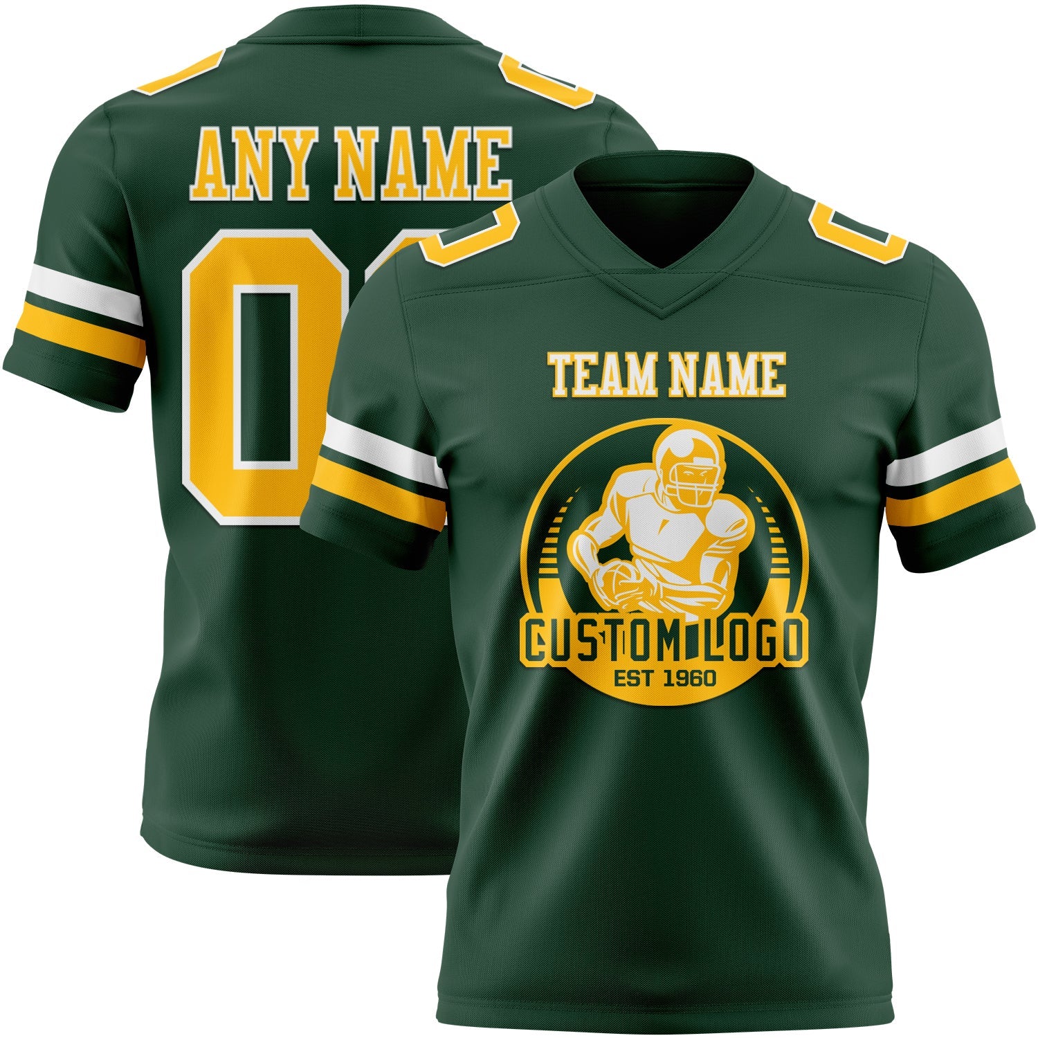Custom Green Gold-White Authentic Football Jersey