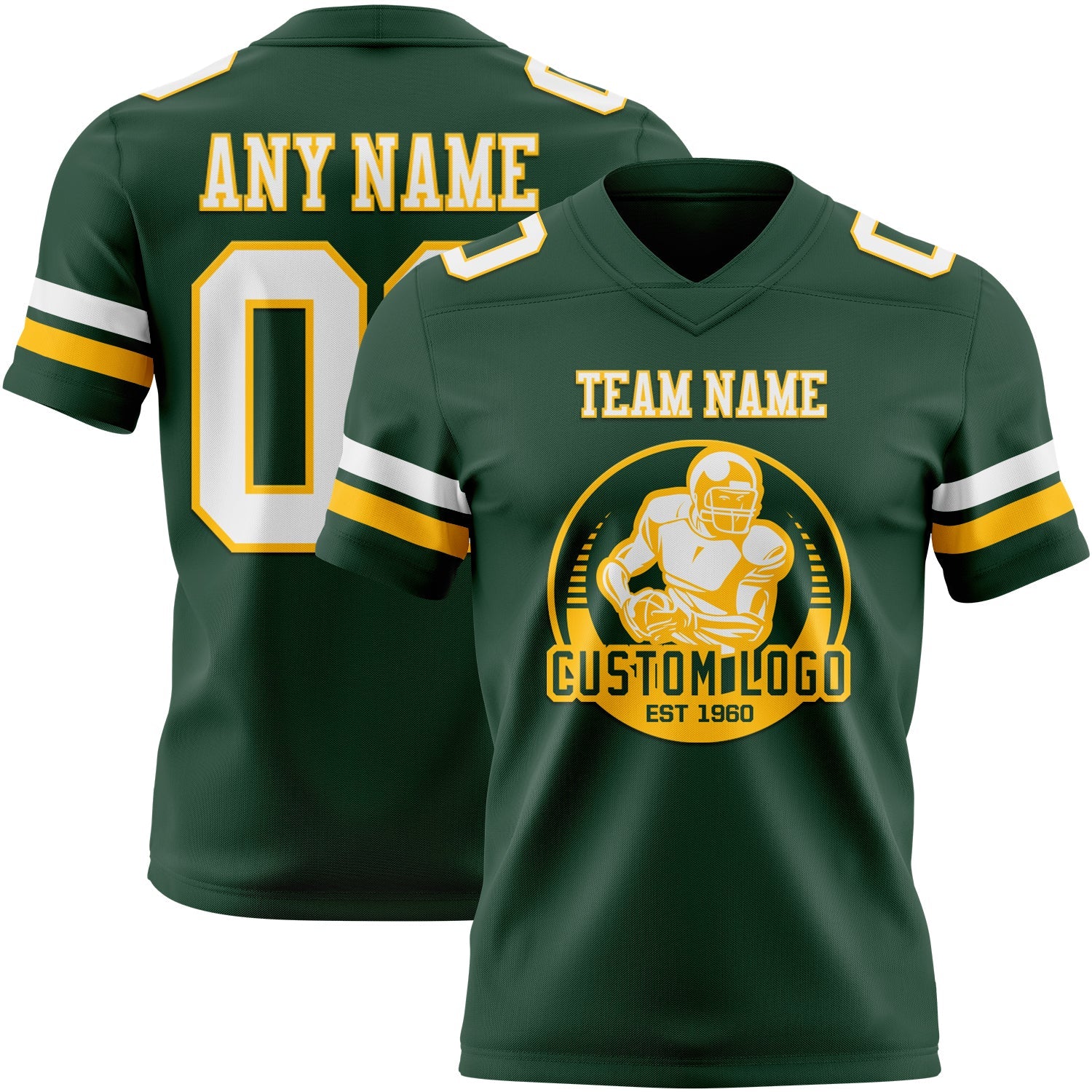 Custom Green White-Gold Authentic Football Jersey