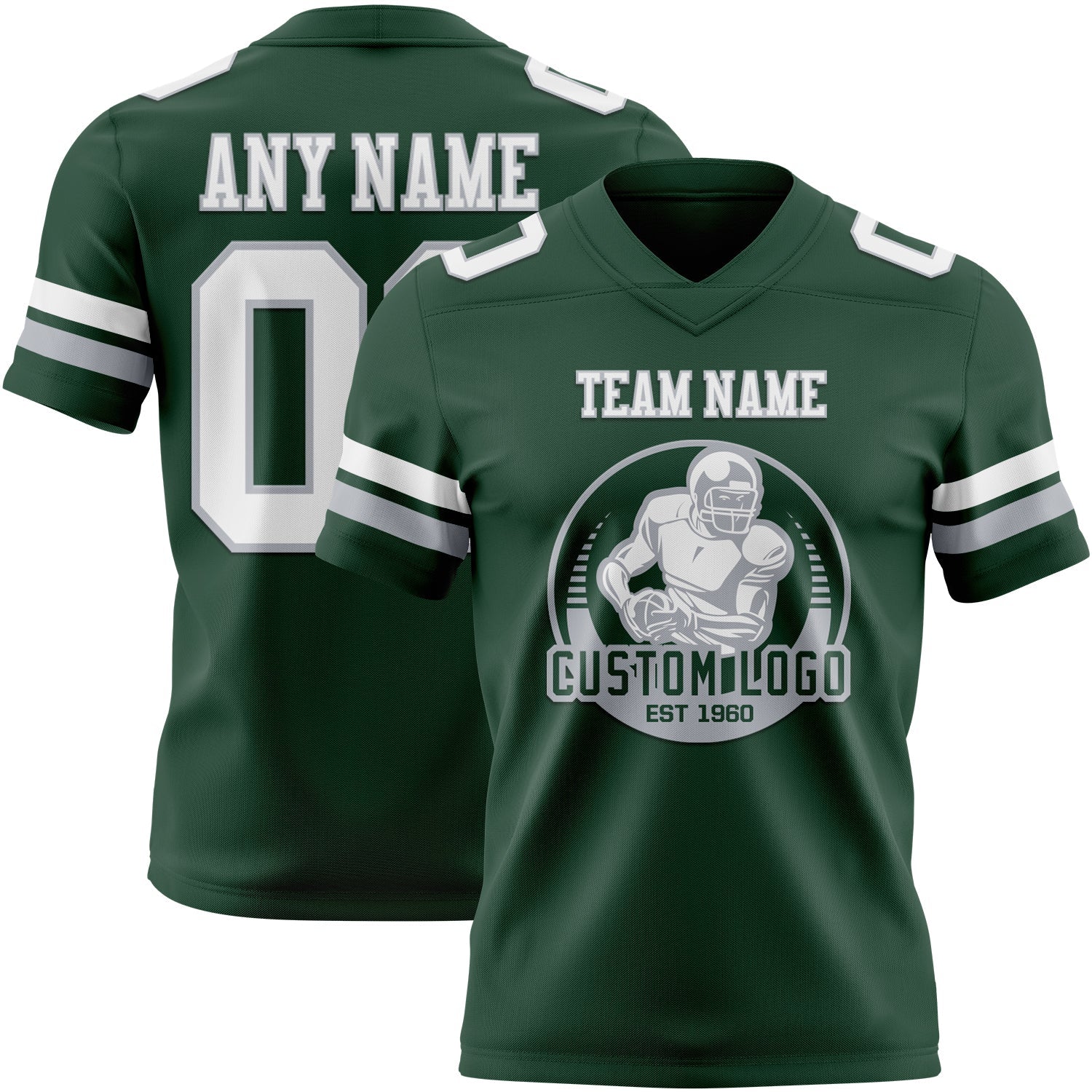 Custom Green White-Gray Authentic Football Jersey