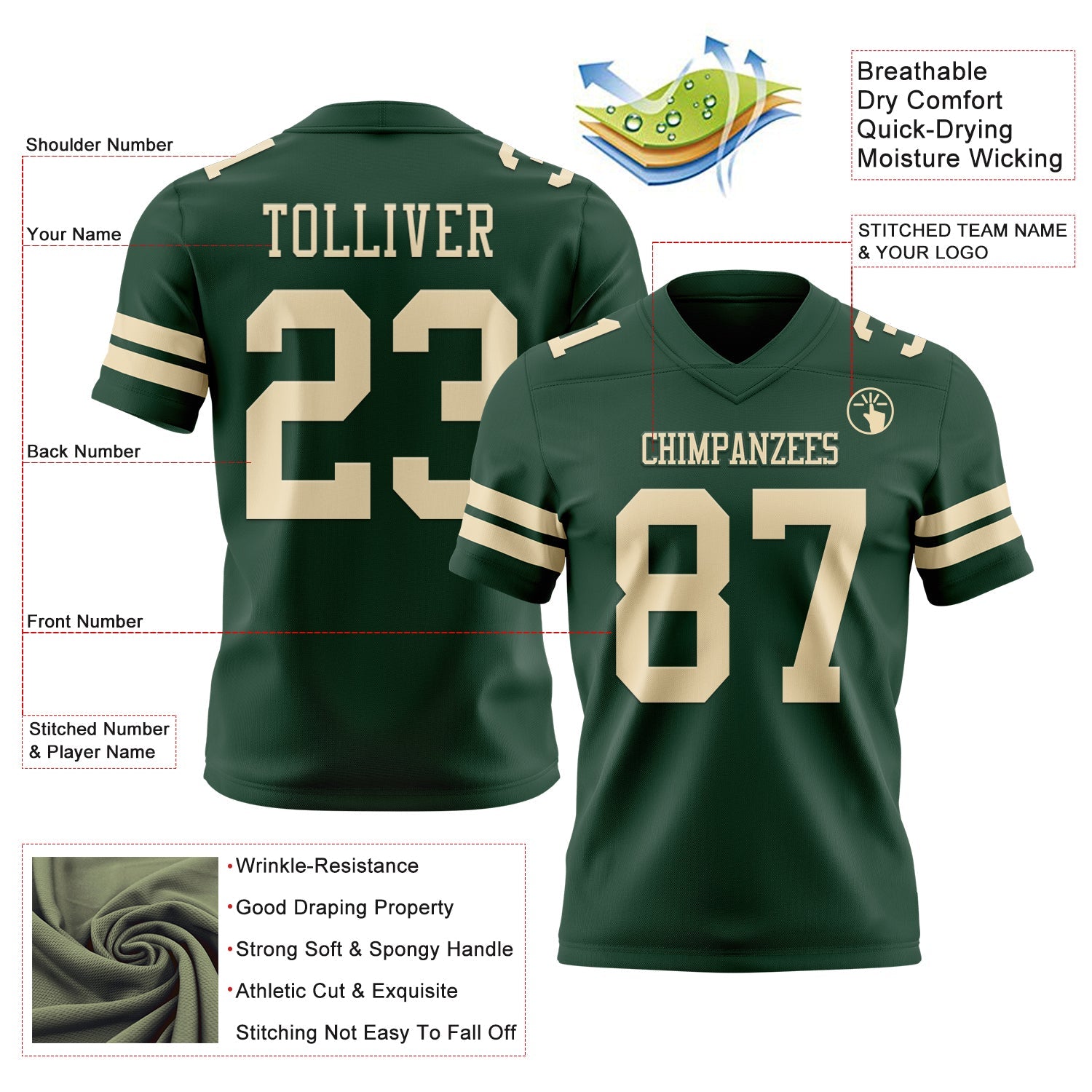 Custom Green Cream Authentic Football Jersey