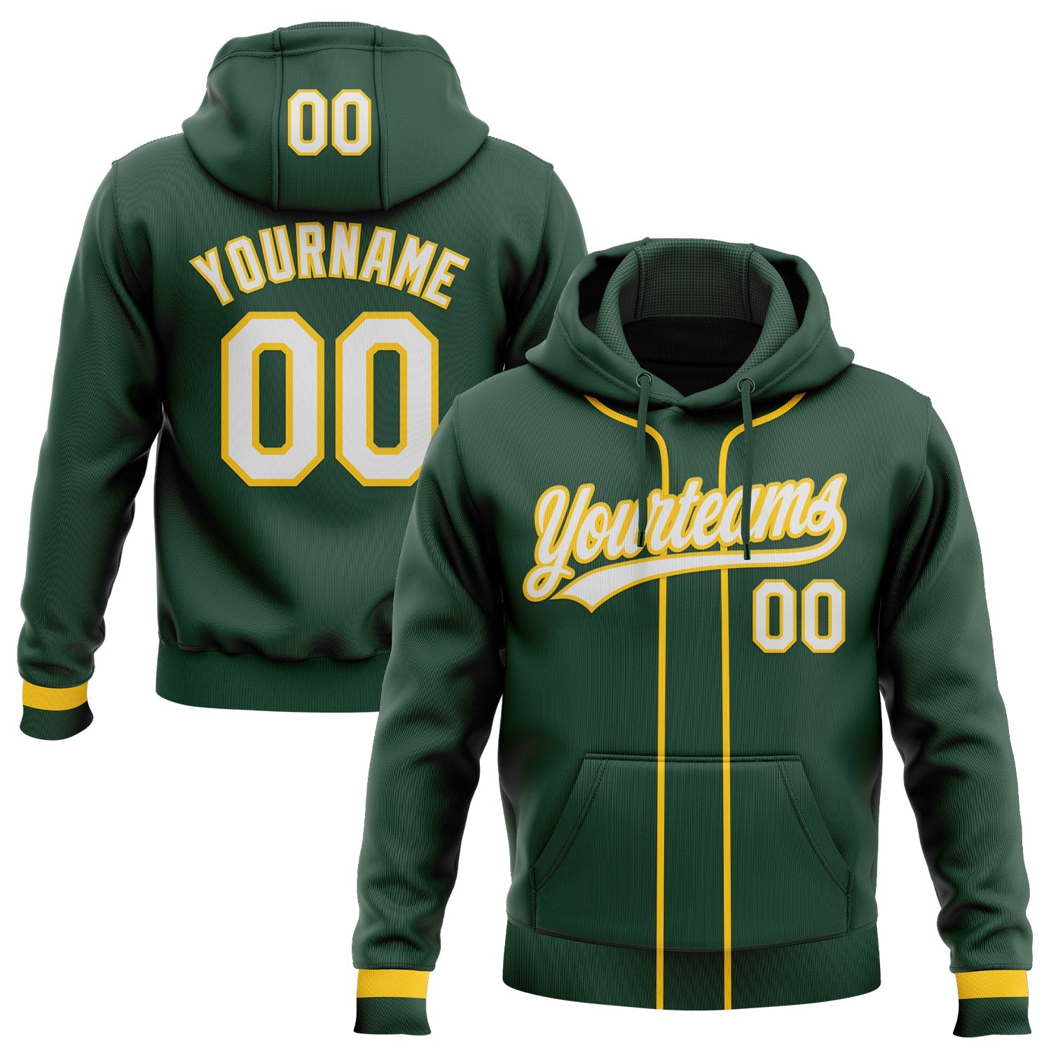 Custom Stitched Green White-Yellow Baseball Pullover Sweatshirt Hoodie