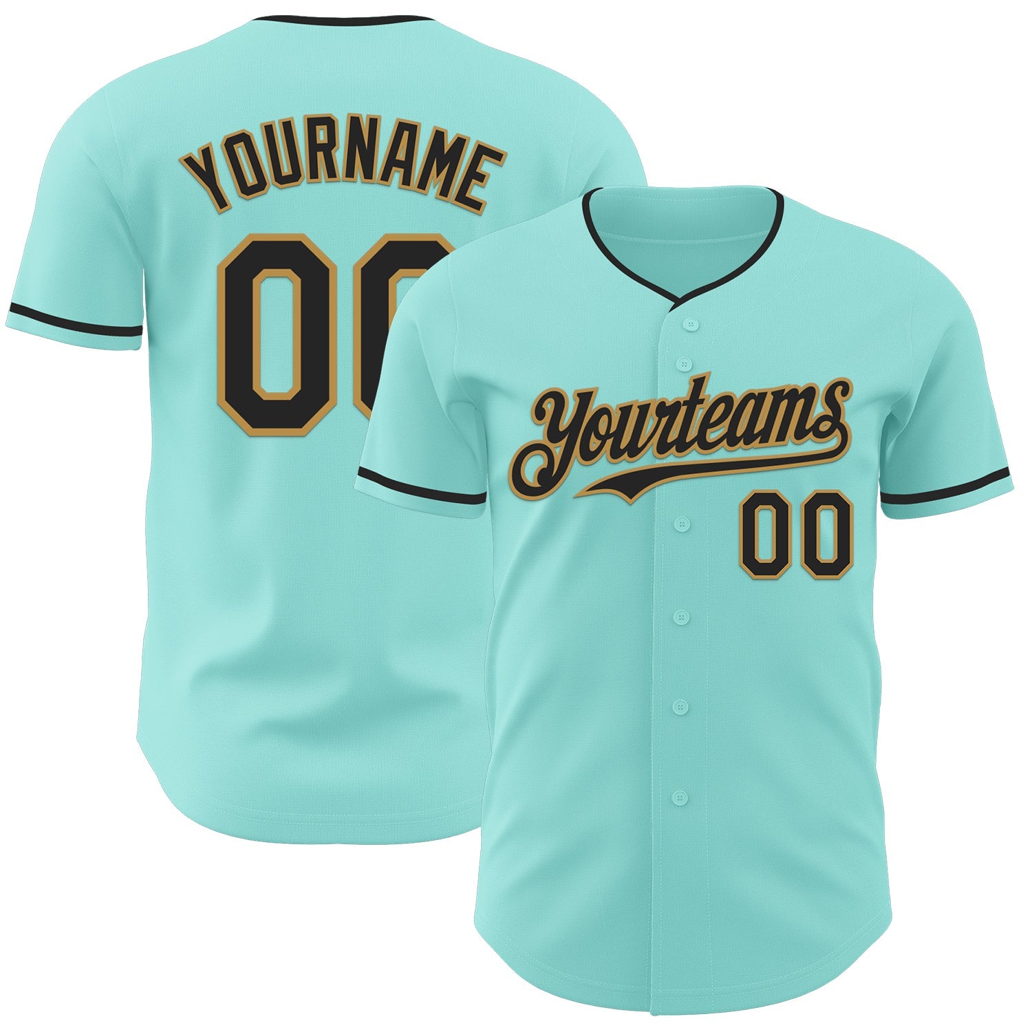 Custom Ice Blue Black-Old Gold Authentic Baseball Jersey