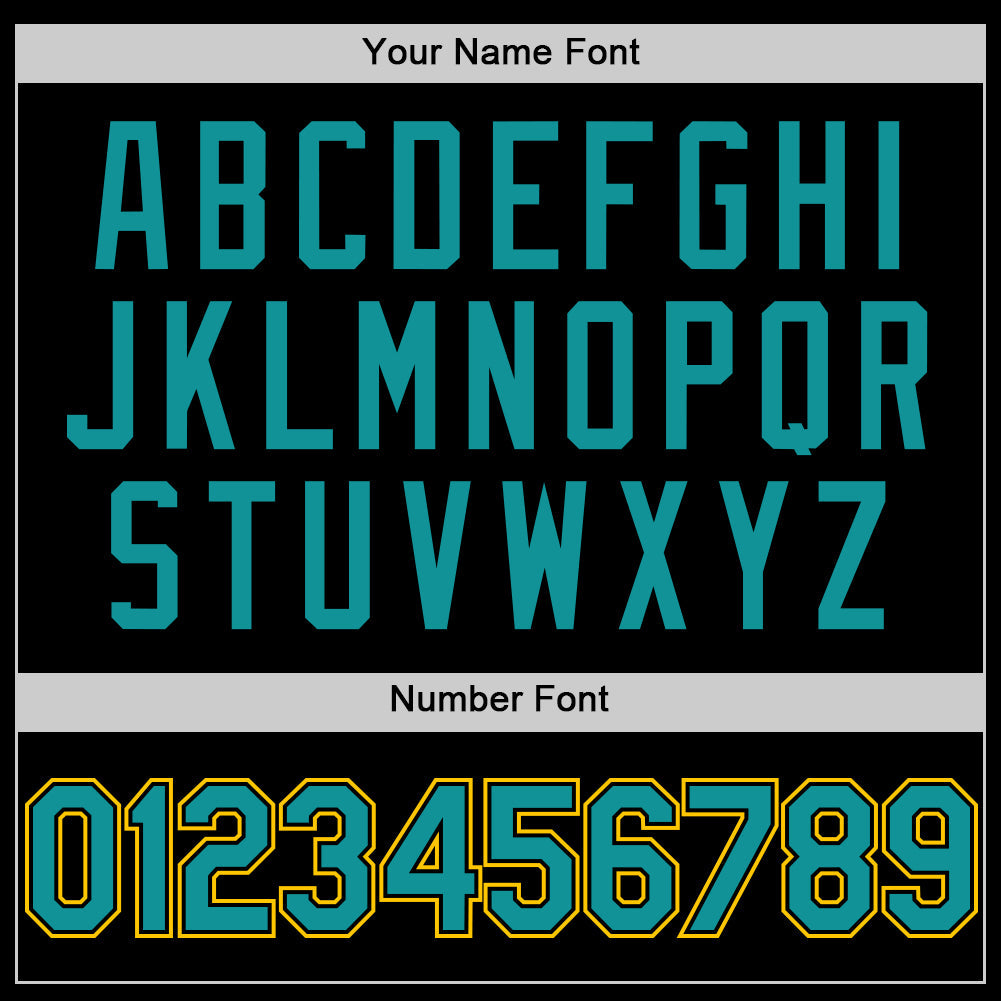 Custom Black Teal-Yellow Bomber Full-Snap Varsity Letterman Lapel Collar Byron Jacket