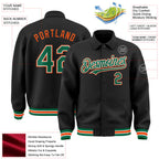 Custom Black Kelly Green-Orange Bomber Full-Snap Varsity Letterman Lapel Collar Byron Jacket