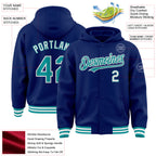 Custom Royal Teal-White Bomber Full-Snap Varsity Letterman Hoodie Jacket
