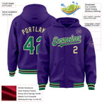 Custom Purple Kelly Green-Cream Bomber Full-Snap Varsity Letterman Hoodie Jacket