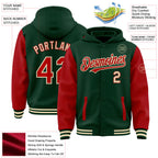 Custom Green Red-Cream Bomber Full-Snap Varsity Letterman Two Tone Hoodie Jacket