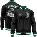 Custom Black Kelly Green-White Bomber Varsity Letterman Zipper Jacket