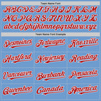 Custom Light Blue Red-White Bomber Full-Snap Varsity Letterman Hoodie Jacket