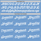 Custom Light Blue White Bomber Full-Snap Varsity Letterman Hoodie Jacket