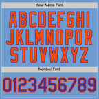 Custom Light Blue Purple-Orange Bomber Full-Snap Varsity Letterman Two Tone Hoodie Jacket