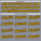 Custom Gray Gold-Black Bomber Full-Snap Varsity Letterman Hoodie Jacket