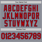 Custom Gray Red-Navy Bomber Full-Snap Varsity Letterman Hoodie Jacket